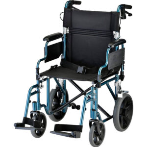 NOVA Medical Products Lightweight Transport Chair with Locking Hand Brakes, Blue